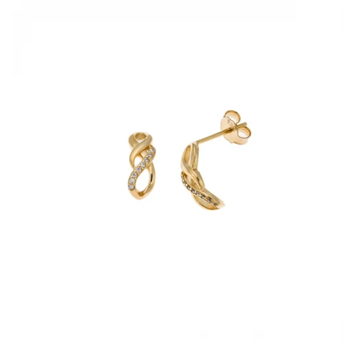 Σκουλαρίκια Senza επιχρυσωμένο ασήμι 925, "Άπειρο" με Λευκά Ζιργκόν SSR4245GD