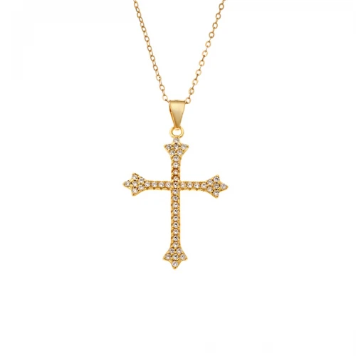 SENZA Κολιέ Επιχρυσωμένο ασήμι 925, Αλυσίδα και Σταυρός με Λευκά Ζιργκόν SSR4392GD