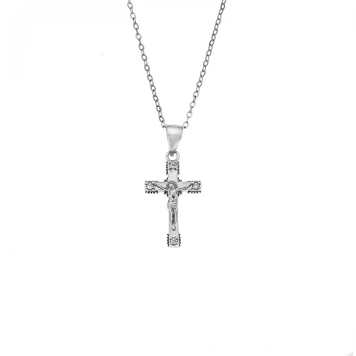 SENZA Κολιέ και Σταυρός από Επιροδιωμένο Ασήμι 925, με Λευκά Ζιργκόν SSR4417SR
