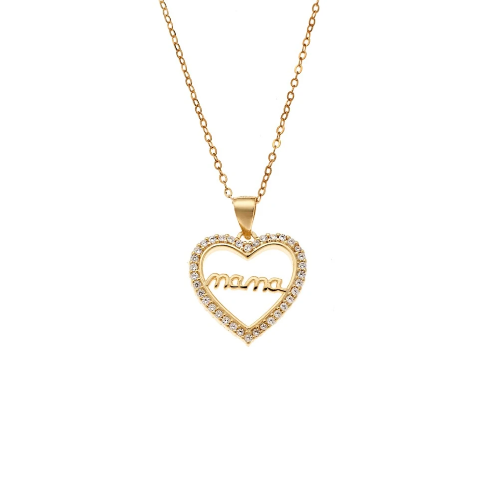 Senza 925 Ασήμι Επιχρυσωμένο Κολιέ "Καρδιά-Μαμά" με Ζιργκόν SSR4447GD