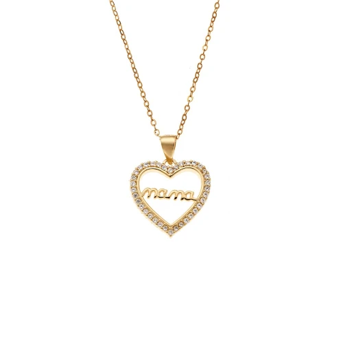 Senza 925 Ασήμι Επιχρυσωμένο Κολιέ "Καρδιά-Μαμά" με Ζιργκόν SSR4447GD
