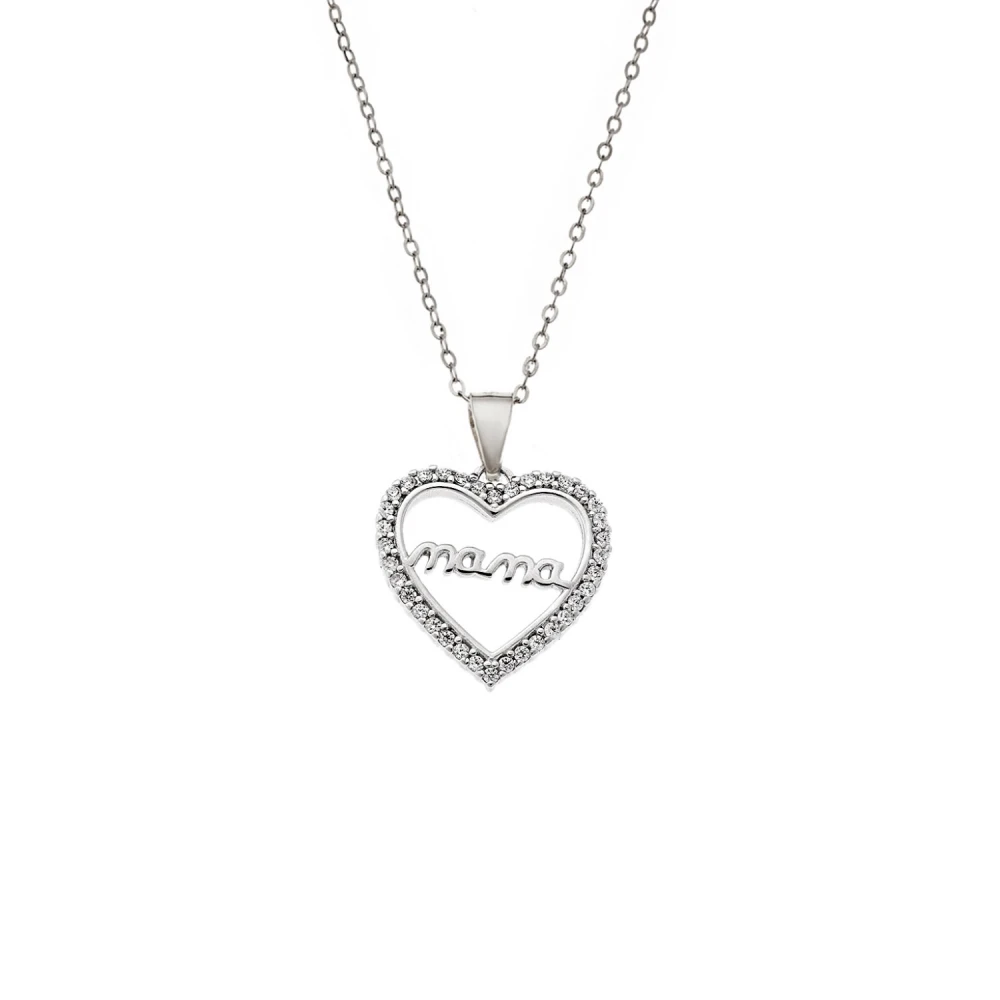 Senza 925 Ασήμι Κολιέ "Καρδιά-Μαμά" με Ζιργκόν SSR4447SR