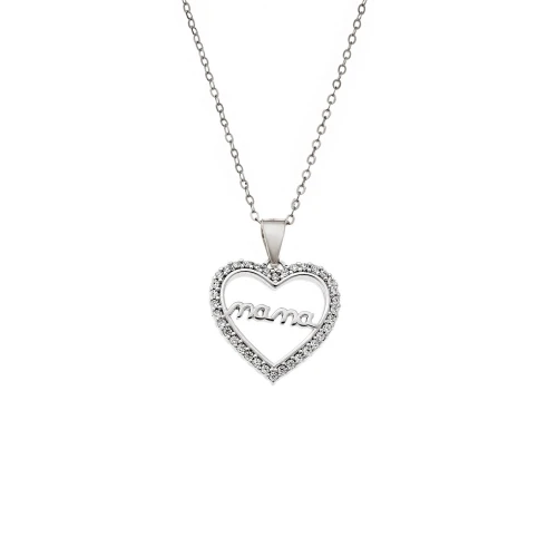 Senza 925 Ασήμι Κολιέ "Καρδιά-Μαμά" με Ζιργκόν SSR4447SR