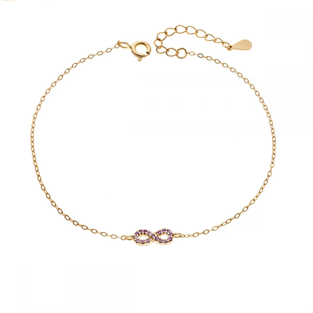 SENZA Επιχρυσωμένο Βραχιόλι Ασήμι 925, "Άπειρο" Διπλής Όψης με Ζιργκόν SSR4449GPK