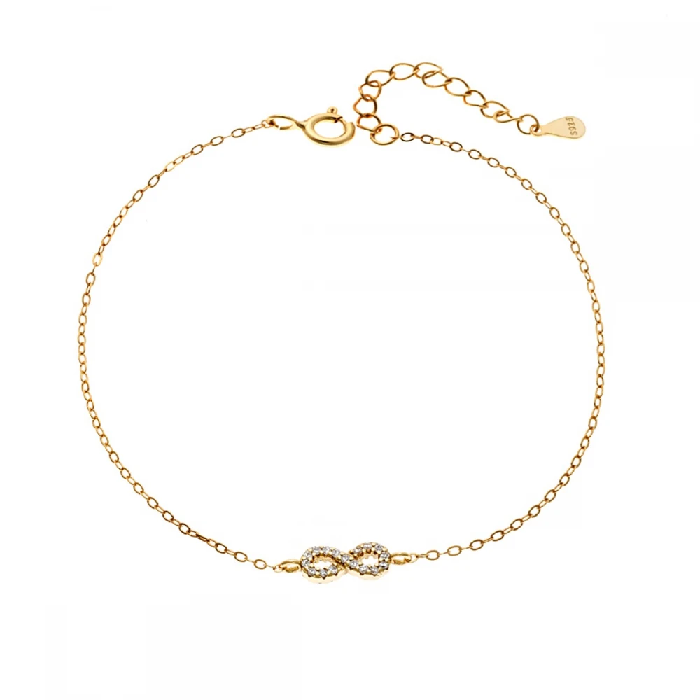 SENZA Επιχρυσωμένο Βραχιόλι Ασήμι 925, "Άπειρο" Διπλής Όψης με Ζιργκόν SSR4449GPK