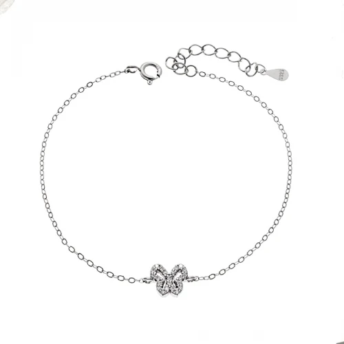 SENZA Επιροδιωμένο Βραχιόλι Ασήμι 925, "Πεταλούδα" Διπλής Όψης με Ζιργκόν SSR4451SPK