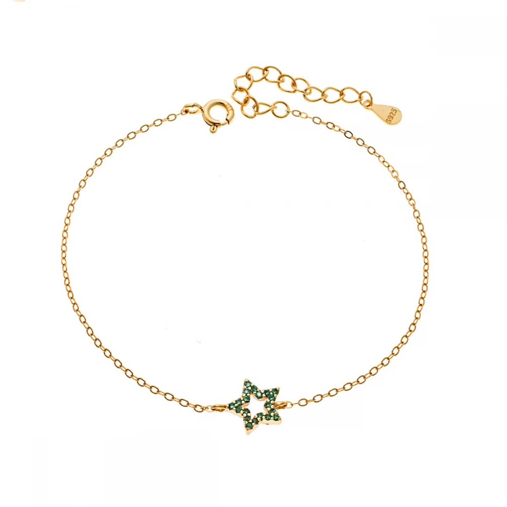 SENZA Επιχρυσωμένο Βραχιόλι Ασήμι 925, "Αστέρι" Διπλής Όψης με Ζιργκόν SSR4452GGN