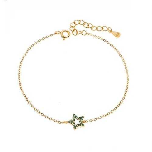 SENZA Επιχρυσωμένο Βραχιόλι Ασήμι 925, "Αστέρι" Διπλής Όψης με Ζιργκόν SSR4452GGN