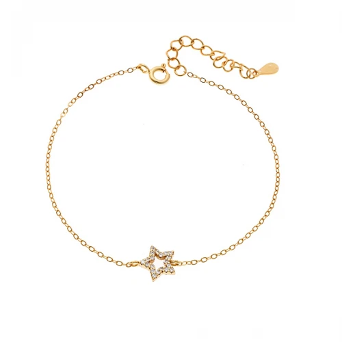 SENZA Επιχρυσωμένο Βραχιόλι Ασήμι 925, "Αστέρι" Διπλής Όψης με Ζιργκόν SSR4452GGN