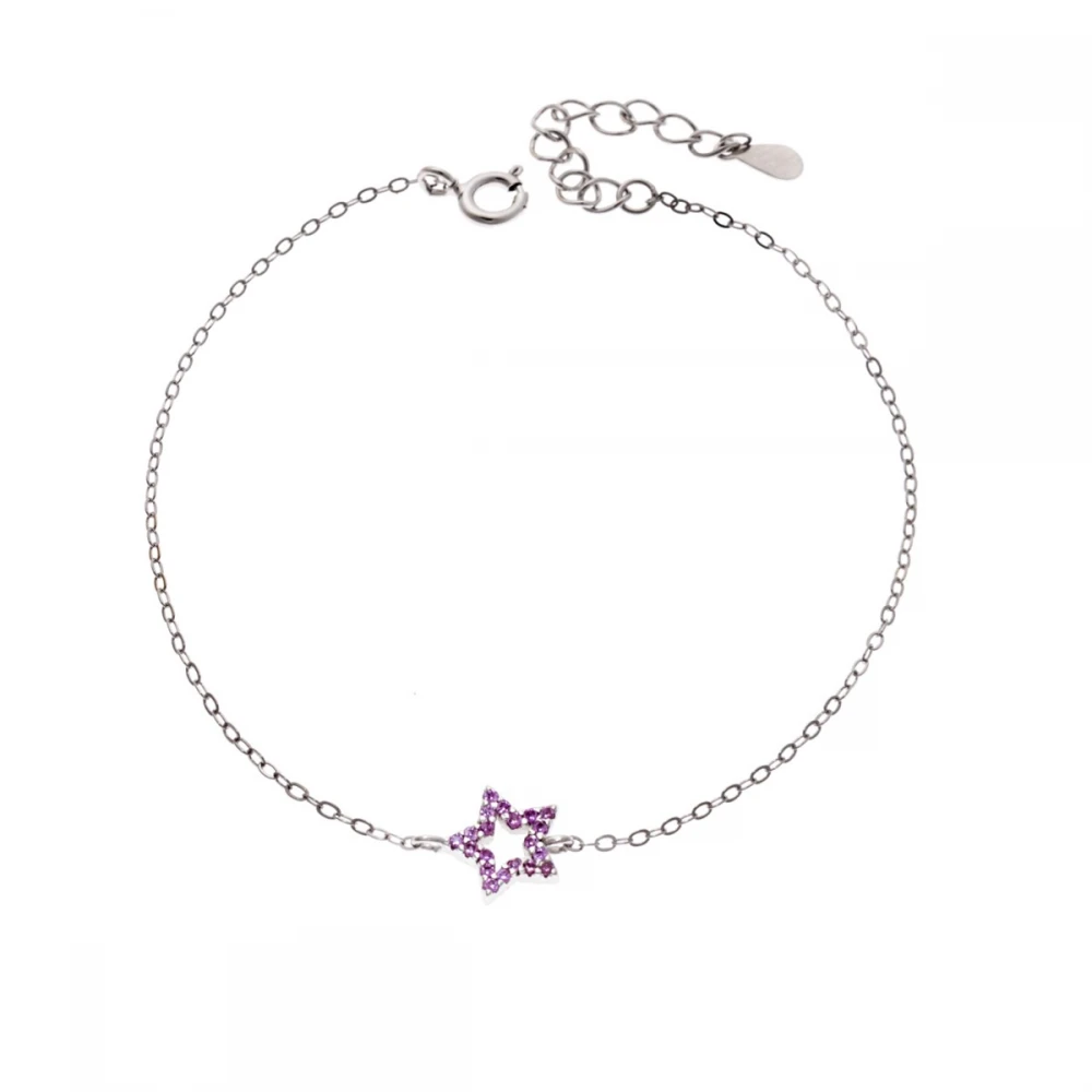 SENZA Επιροδιωμένο Βραχιόλι Ασήμι 925, "Αστέρι" Διπλής Όψης με Ζιργκόν SSR4452SPK