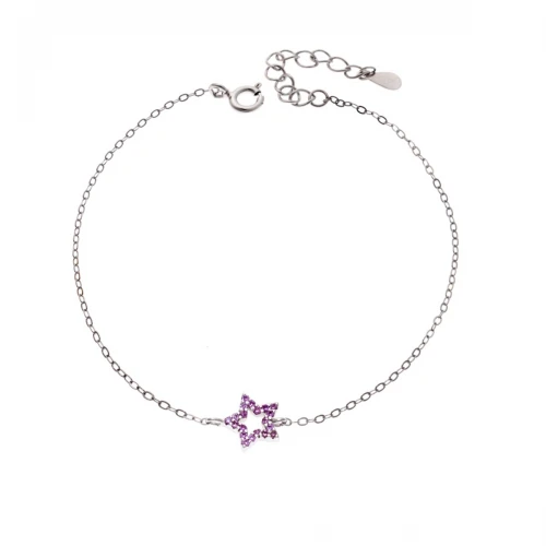 SENZA Επιροδιωμένο Βραχιόλι Ασήμι 925, "Αστέρι" Διπλής Όψης με Ζιργκόν SSR4452SPK