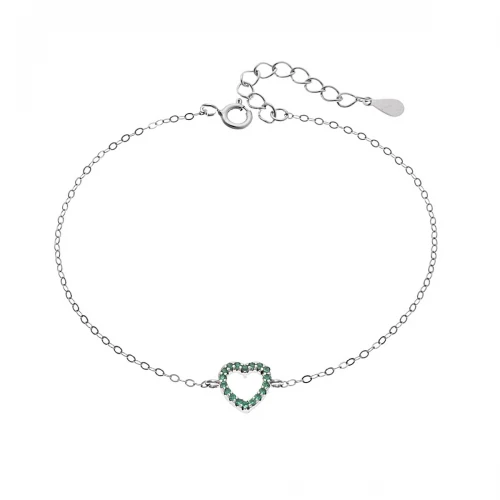 SENZA Επιροδιωμένο Βραχιόλι Ασήμι 925, "Καρδιά" Διπλής Όψης με Ζιργκόν SSR4453SGN