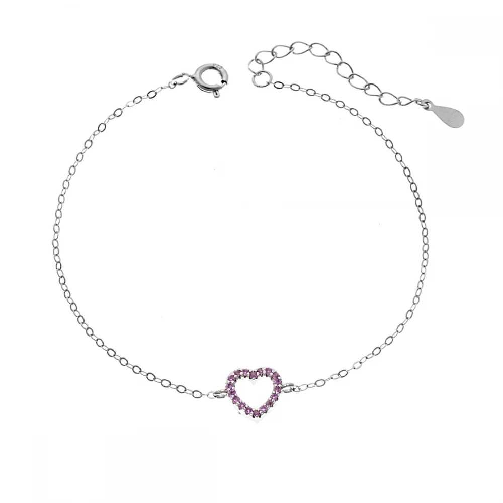 SENZA Επιροδιωμένο Βραχιόλι Ασήμι 925, "Καρδιά" Διπλής Όψης με Ζιργκόν SSR4453SPK
