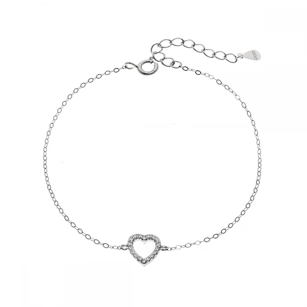 SENZA Επιροδιωμένο Βραχιόλι Ασήμι 925, "Καρδιά" Διπλής Όψης με Ζιργκόν SSR4453SPK