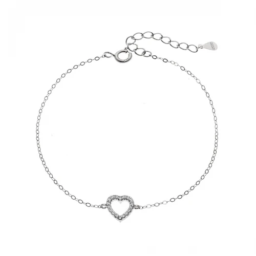 SENZA Επιροδιωμένο Βραχιόλι Ασήμι 925, "Καρδιά" Διπλής Όψης με Ζιργκόν SSR4453SPK