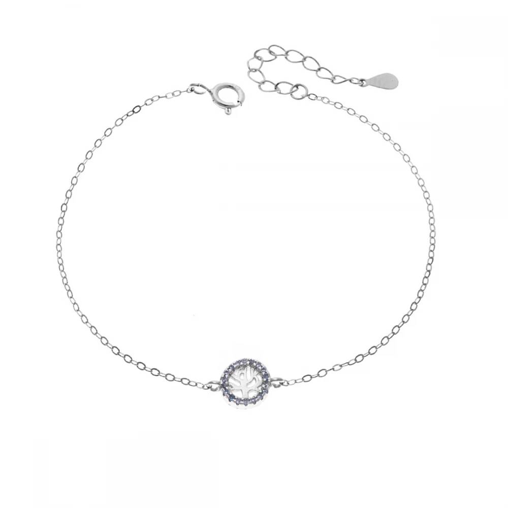 SENZA Επιροδιωμένο Βραχιόλι Ασήμι 925, "Δέντρο της Ζωής" Διπλής Όψης με Ζιργκόν SSR4454SLB