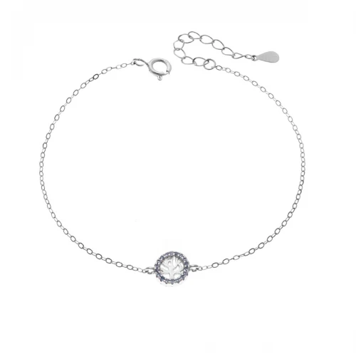 SENZA Επιροδιωμένο Βραχιόλι Ασήμι 925, "Δέντρο της Ζωής" Διπλής Όψης με Ζιργκόν SSR4454SLB