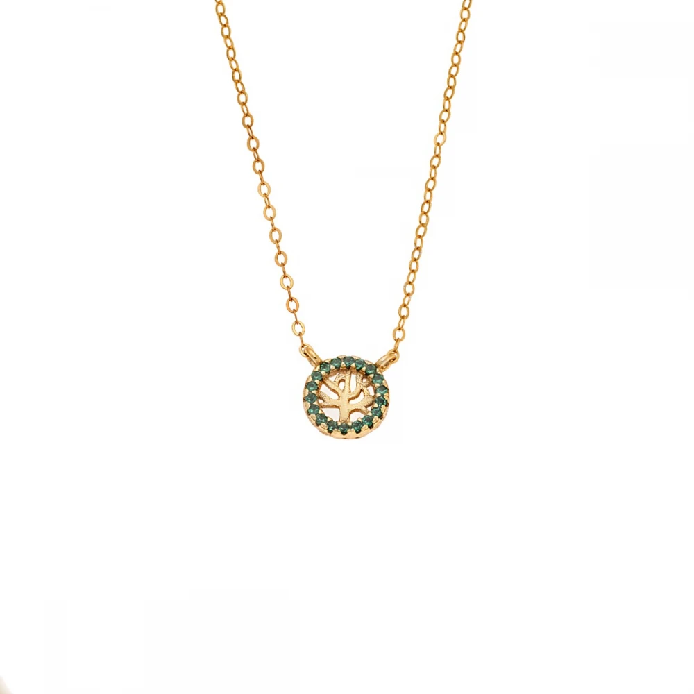 Senza 925 Ασήμι Επιχρυσωμένο Κολιέ "Δέντρο Ζωής" Διπλή Όψη με Ζιργκόν SSR4455GGN