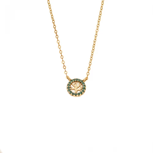 Senza 925 Ασήμι Επιχρυσωμένο Κολιέ "Δέντρο Ζωής" Διπλή Όψη με Ζιργκόν SSR4455GGN