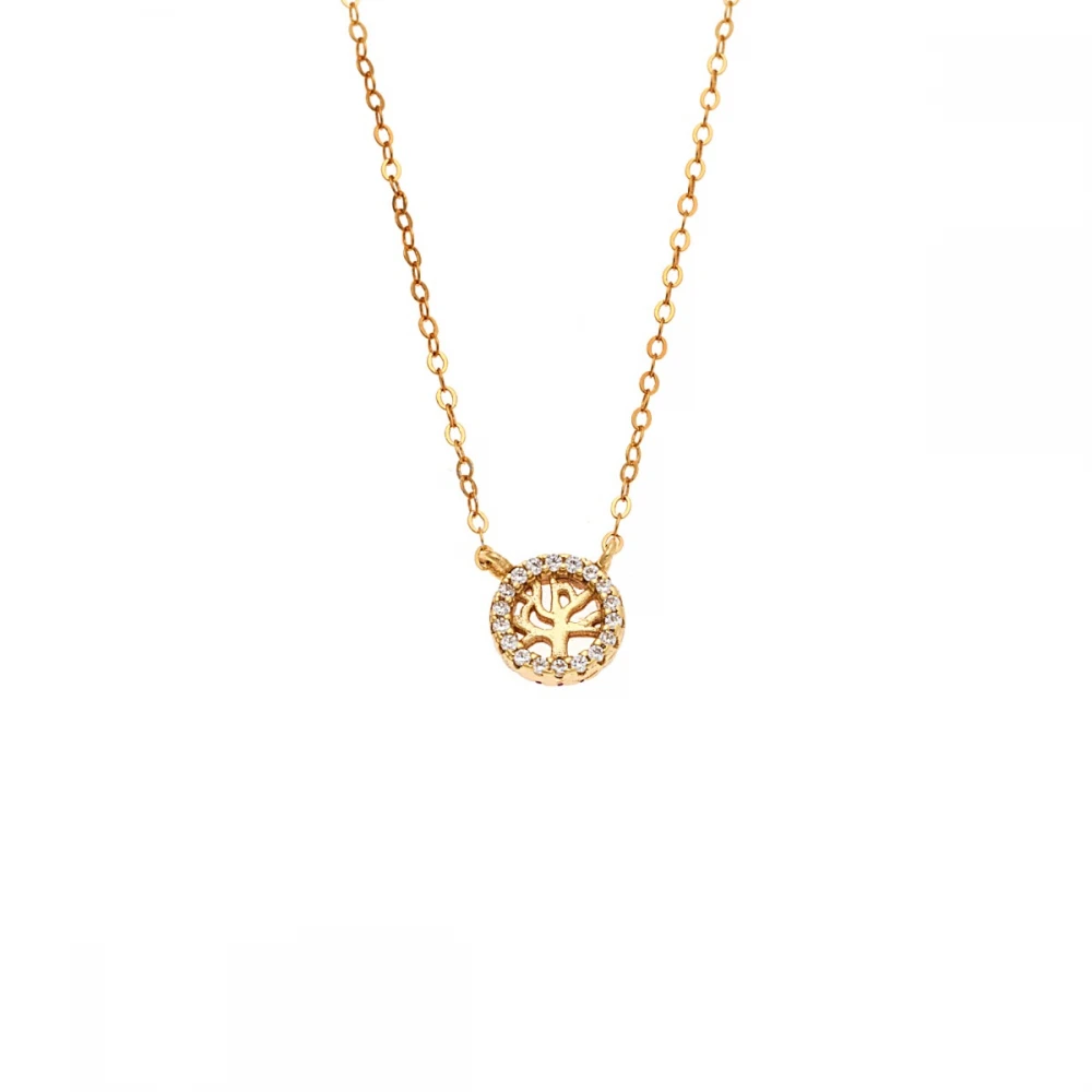 Senza 925 Ασήμι Επιχρυσωμένο Κολιέ "Δέντρο Ζωής" Διπλή Όψη με Ζιργκόν SSR4455GGN