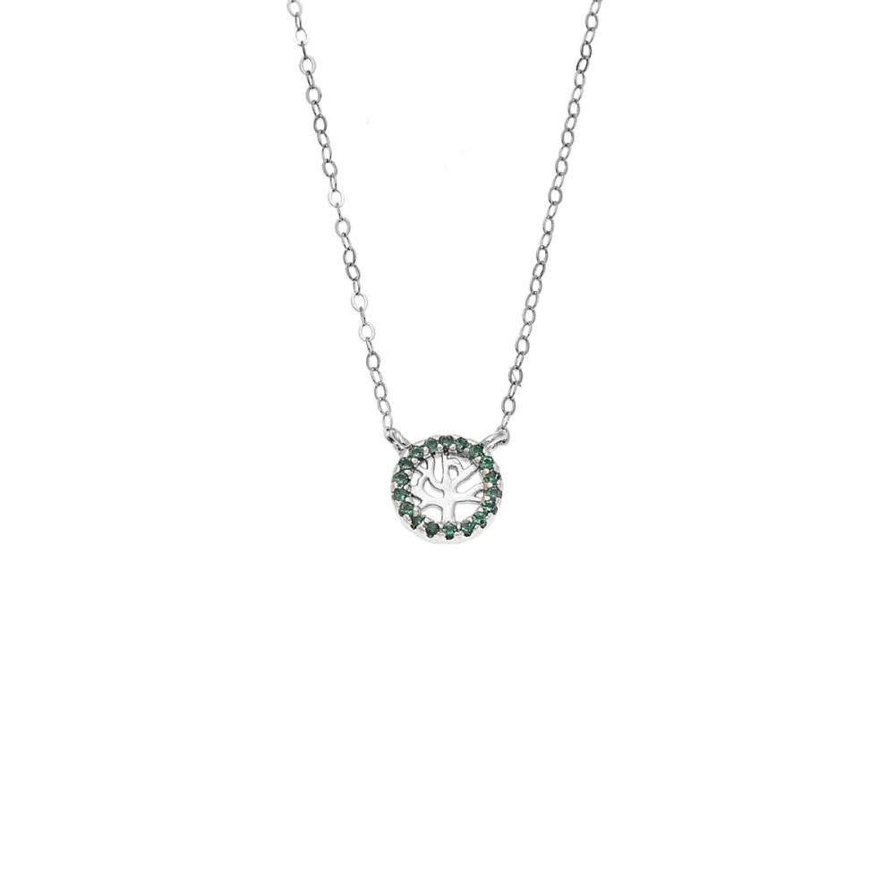 Senza 925 Ασήμι Επιροδιωμένο Κολιέ "Δέντρο Ζωής" Διπλή Όψη με Ζιργκόν SSR4455SGN