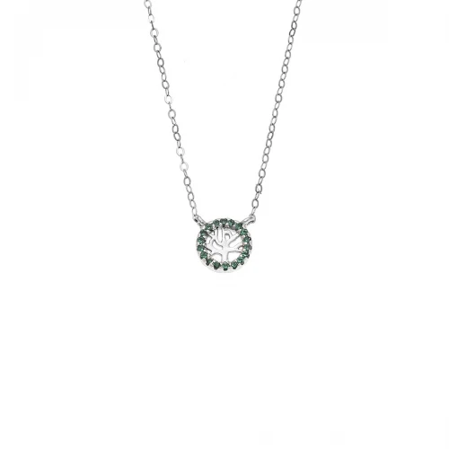 Senza 925 Ασήμι Επιροδιωμένο Κολιέ "Δέντρο Ζωής" Διπλή Όψη με Ζιργκόν SSR4455SGN