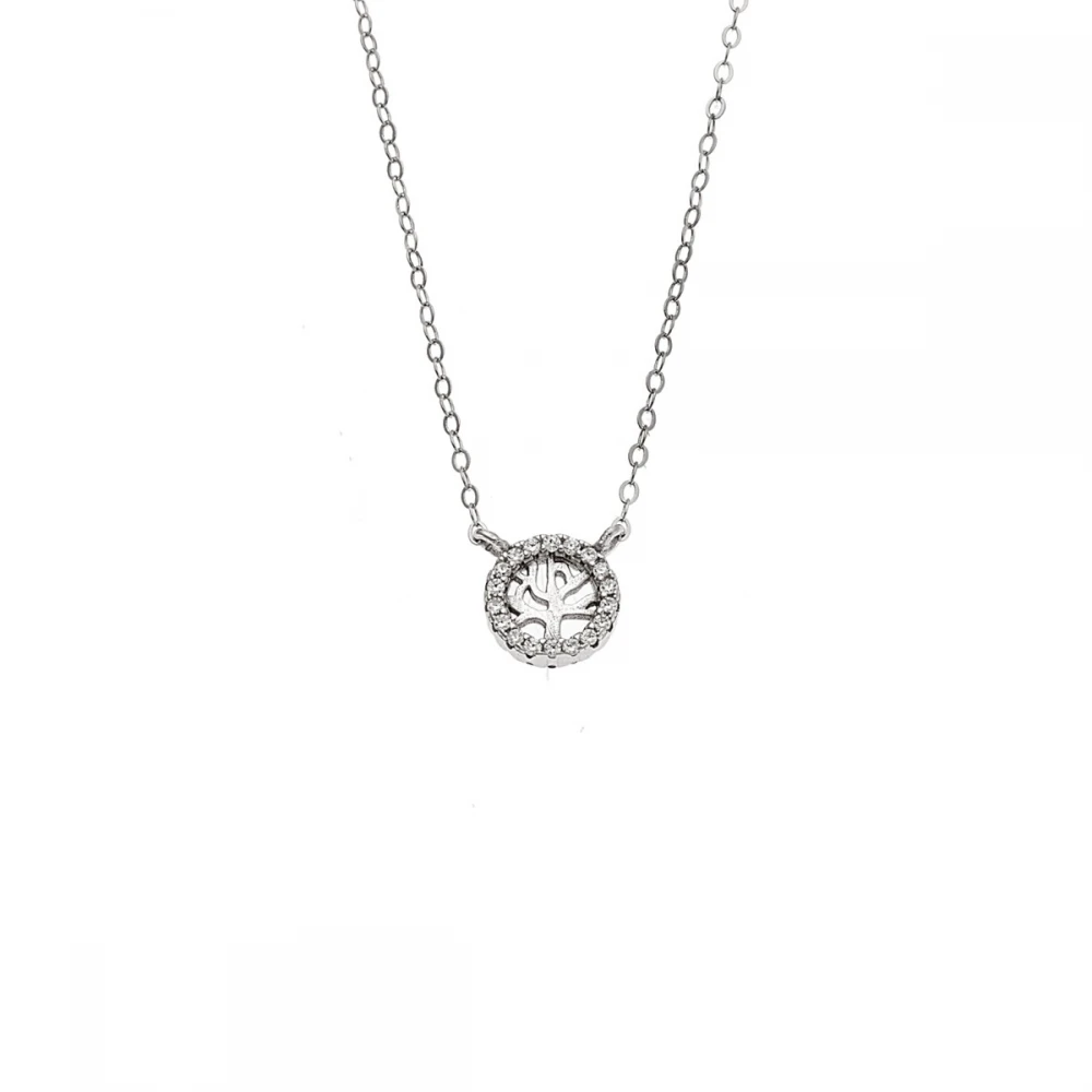 Senza 925 Ασήμι Επιροδιωμένο Κολιέ "Δέντρο Ζωής" Διπλή Όψη με Ζιργκόν SSR4455SGN