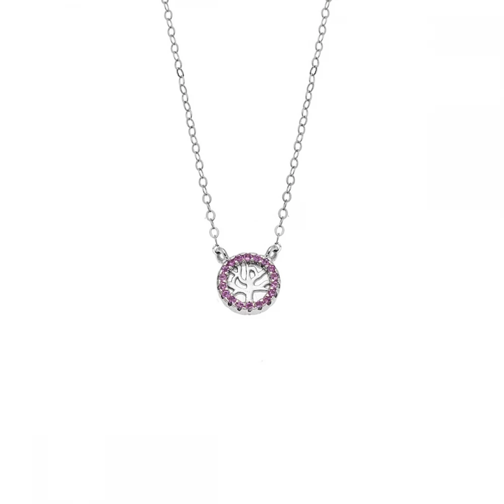 Senza 925 Ασήμι Επιροδιωμένο Κολιέ "Δέντρο Ζωής" Διπλή Όψη με Ζιργκόν SSR4455SPK