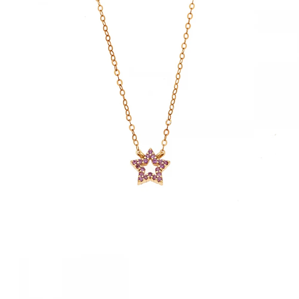 Senza 925 Ασήμι Επιχρυσωμένο Κολιέ "Αστέρι" Διπλής 'Οψης με Ζιργκόν SSR4457GPK