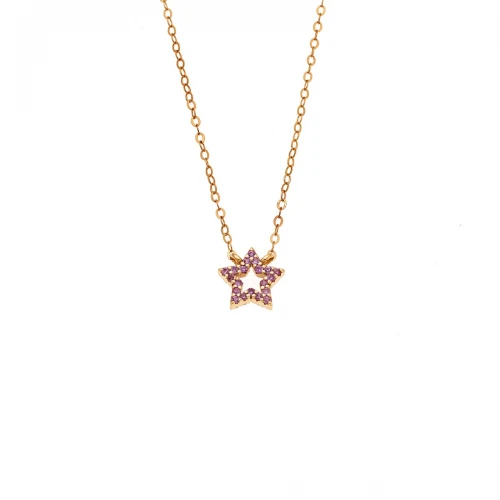 Senza 925 Ασήμι Επιχρυσωμένο Κολιέ "Αστέρι" Διπλής 'Οψης με Ζιργκόν SSR4457GPK