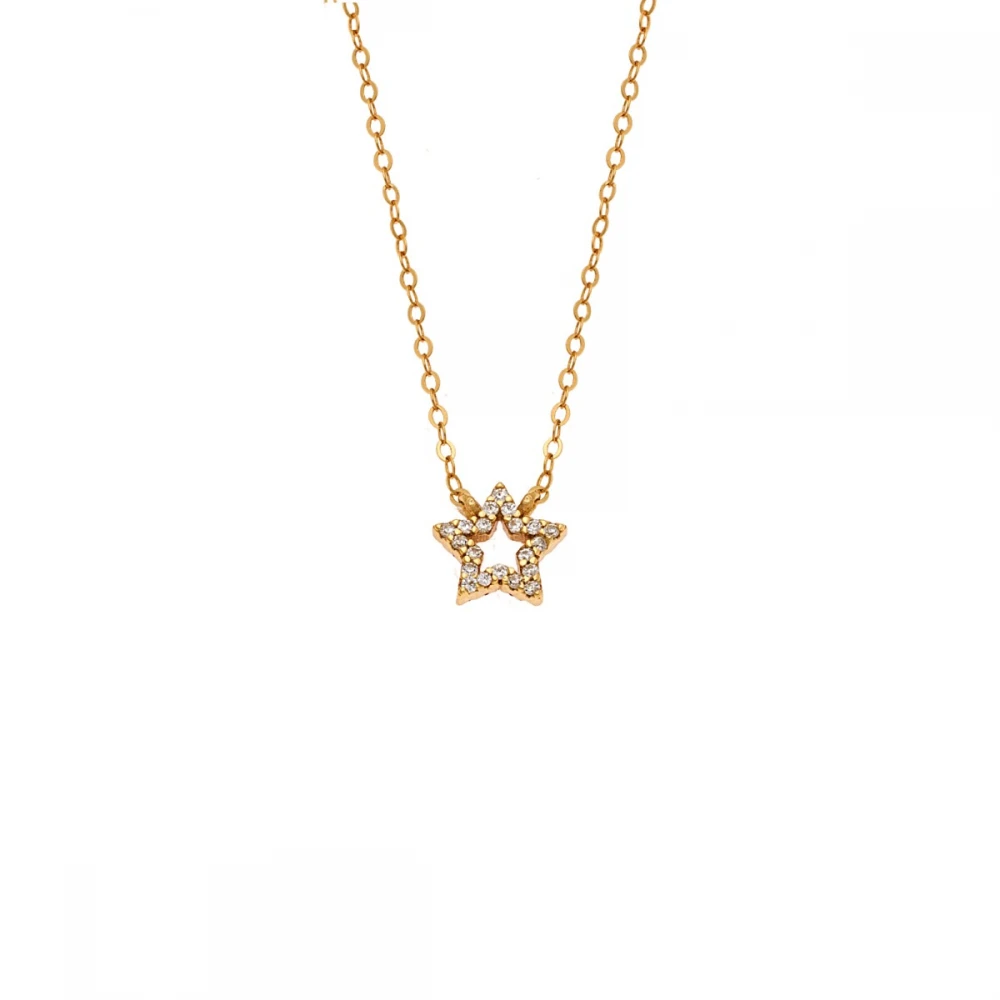 Senza 925 Ασήμι Επιχρυσωμένο Κολιέ "Αστέρι" Διπλής 'Οψης με Ζιργκόν SSR4457GPK