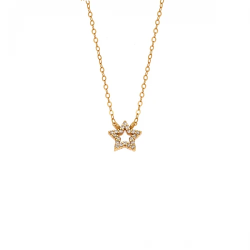 Senza 925 Ασήμι Επιχρυσωμένο Κολιέ "Αστέρι" Διπλής 'Οψης με Ζιργκόν SSR4457GPK