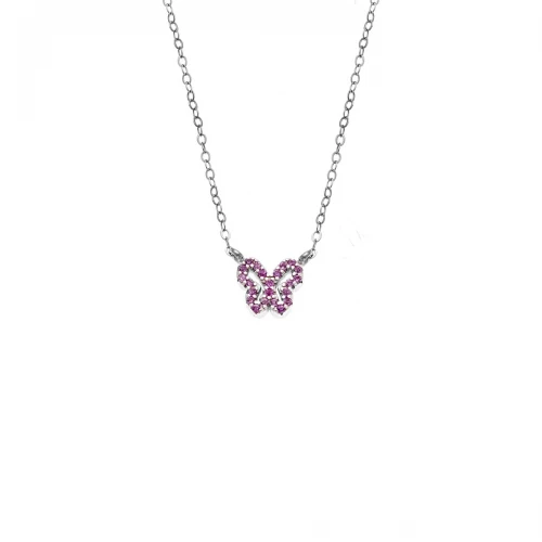 SENZA Επιροδιωμένο Κολιέ Ασήμι 925, "Πεταλούδα" Διπλής Όψης με Ζιργκόν SSR4459SPK