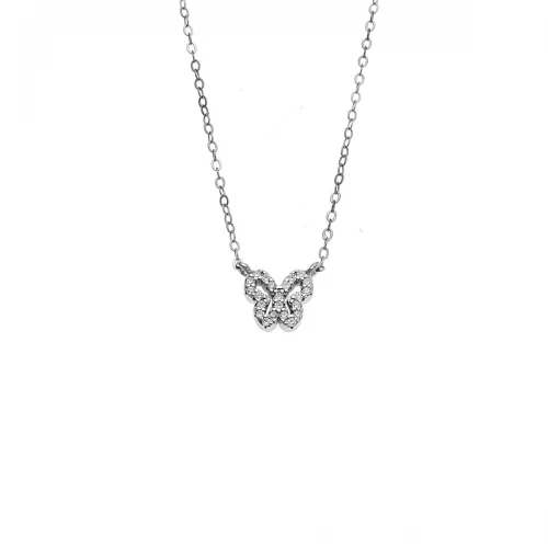 SENZA Επιροδιωμένο Κολιέ Ασήμι 925, "Πεταλούδα" Διπλής Όψης με Ζιργκόν SSR4459SPK