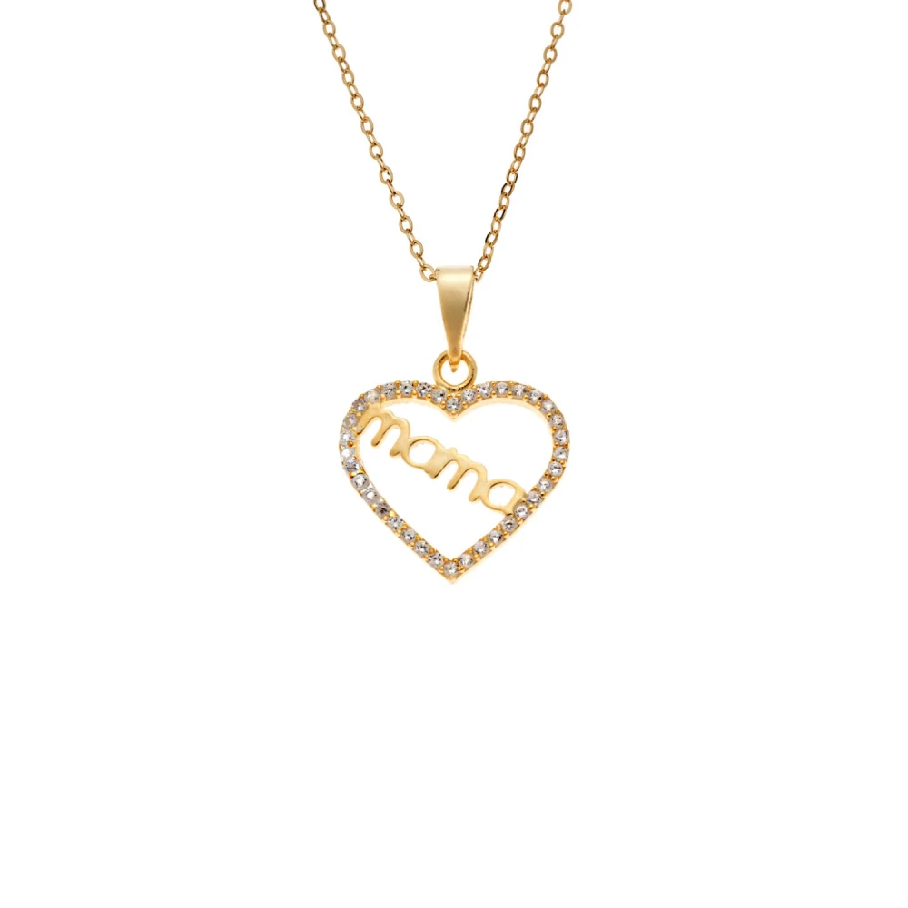 Senza 925 Ασήμι Επιχρυσωμένο Κολιέ "Καρδιά-Μαμά" με Ζιργκόν SSR4508GD