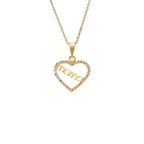 Senza 925 Ασήμι Επιχρυσωμένο Κολιέ "Καρδιά-Μαμά" με Ζιργκόν SSR4508GD
