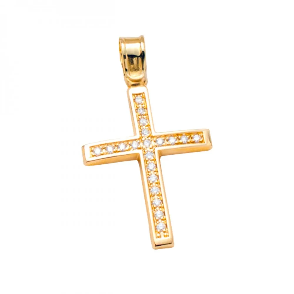 18K Χρυσός Σταυρός με Διαμάντια ST016CTA