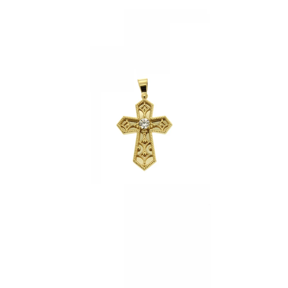 14K Χρυσός Σταυρός με Οικολογικό Διαμάντι ST090LD