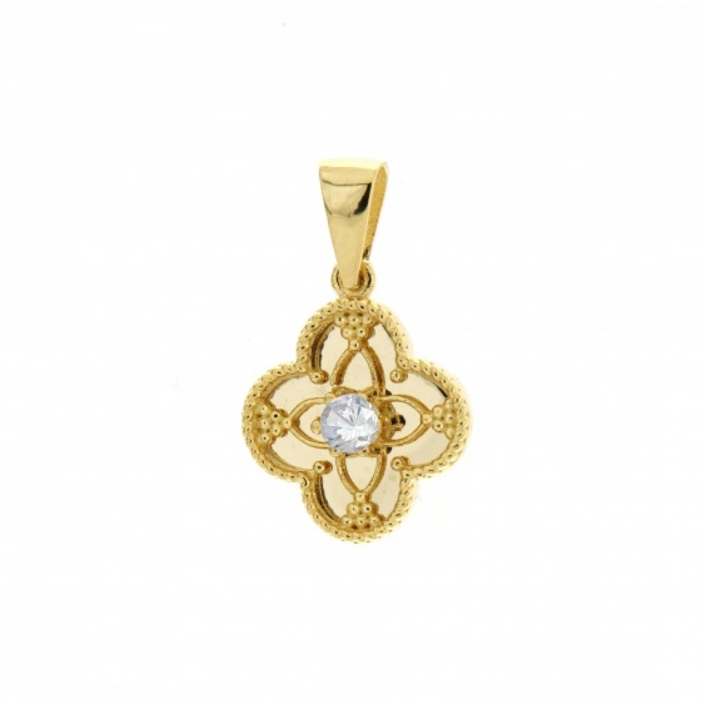 14K Χρυσό Μενταγιόν Σταυρός με Λευκό Ζιργκόν ST091AF