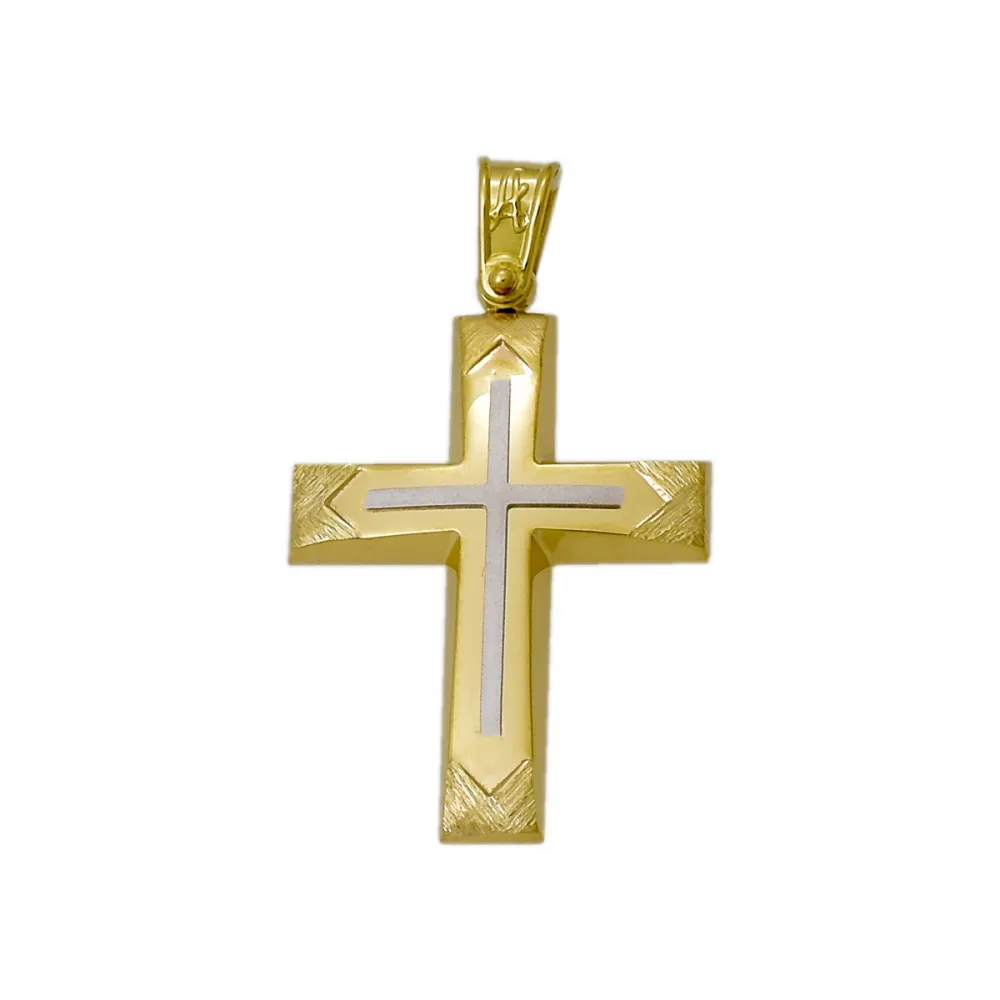 18Κ Χρυσός Δίχρωμος Σταυρός ST101AD