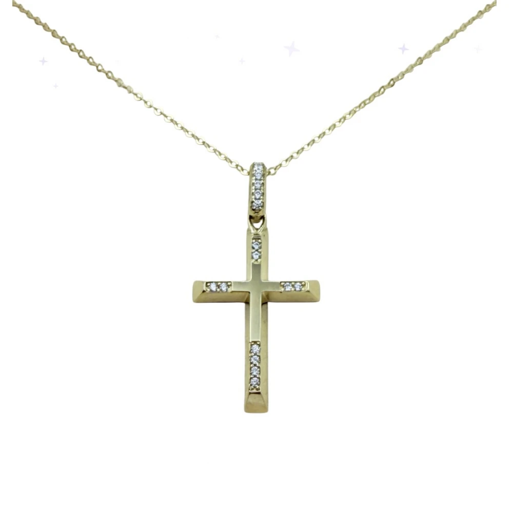 9Κ Χρυσός Σταυρός Διπλής Όψης με Ζιργκόν ST102VR