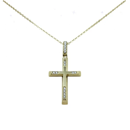 9Κ Χρυσός Σταυρός Διπλής Όψης με Ζιργκόν ST102VR