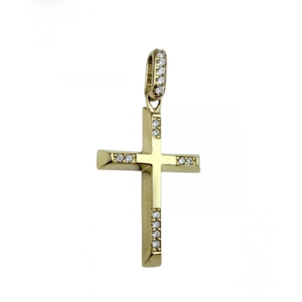 9Κ Χρυσός Σταυρός Διπλής Όψης με Ζιργκόν ST102VR