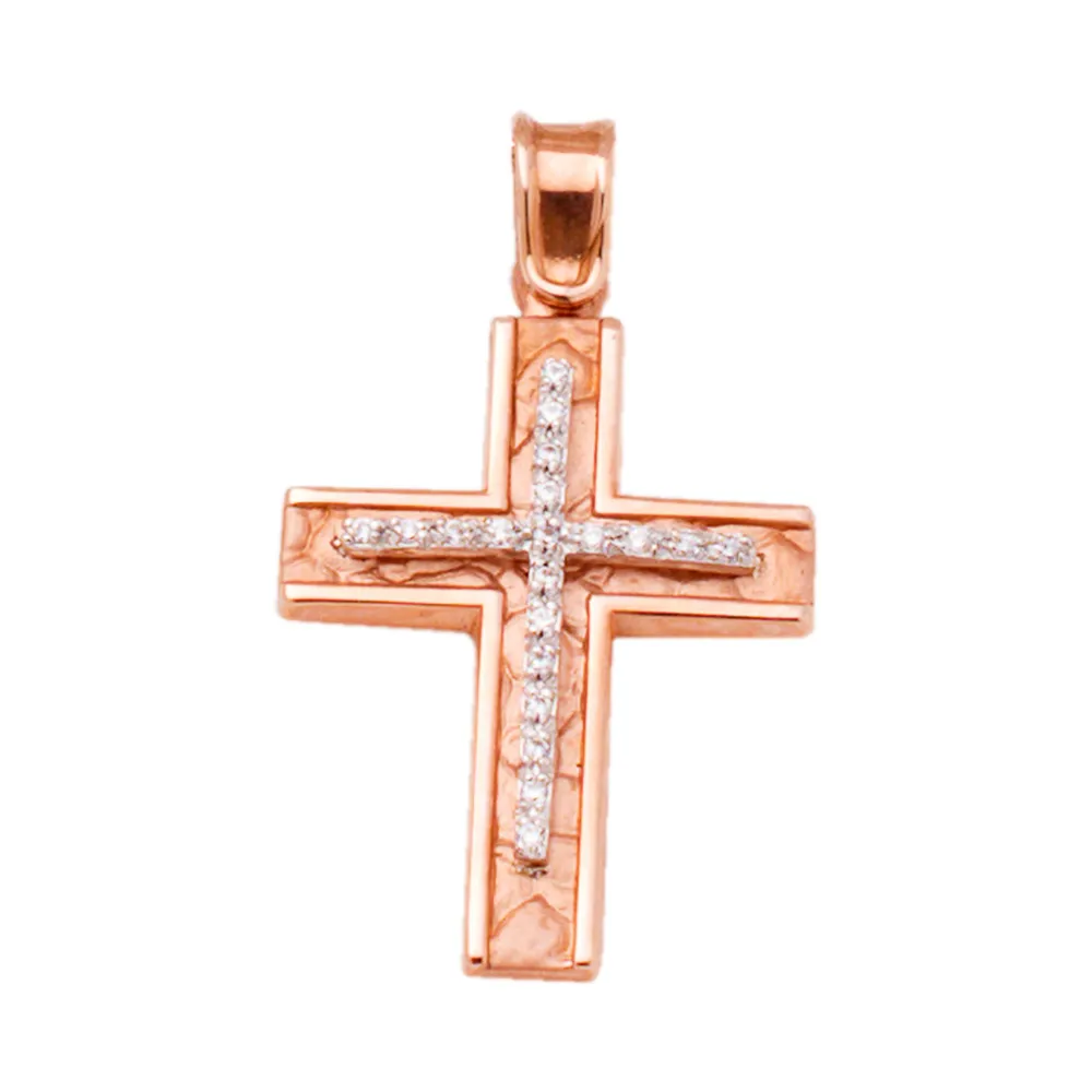 14K Ροζ Χρυσό Σταυρός με Ζιργκόν ST103A1