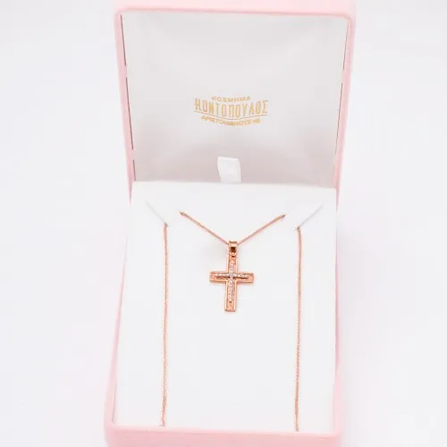 14K Ροζ Χρυσό Σταυρός με Ζιργκόν ST103A1