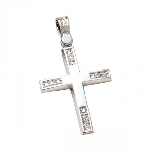 18K Λευκόχρυσος Σταυρός με Διαμάντια ST1109L1