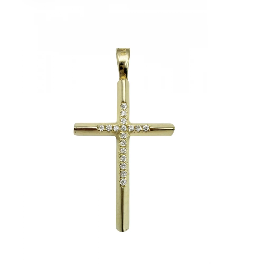 9Κ Χρυσός Σταυρός Διπλής Όψης με Ζιργκόν ST114VR