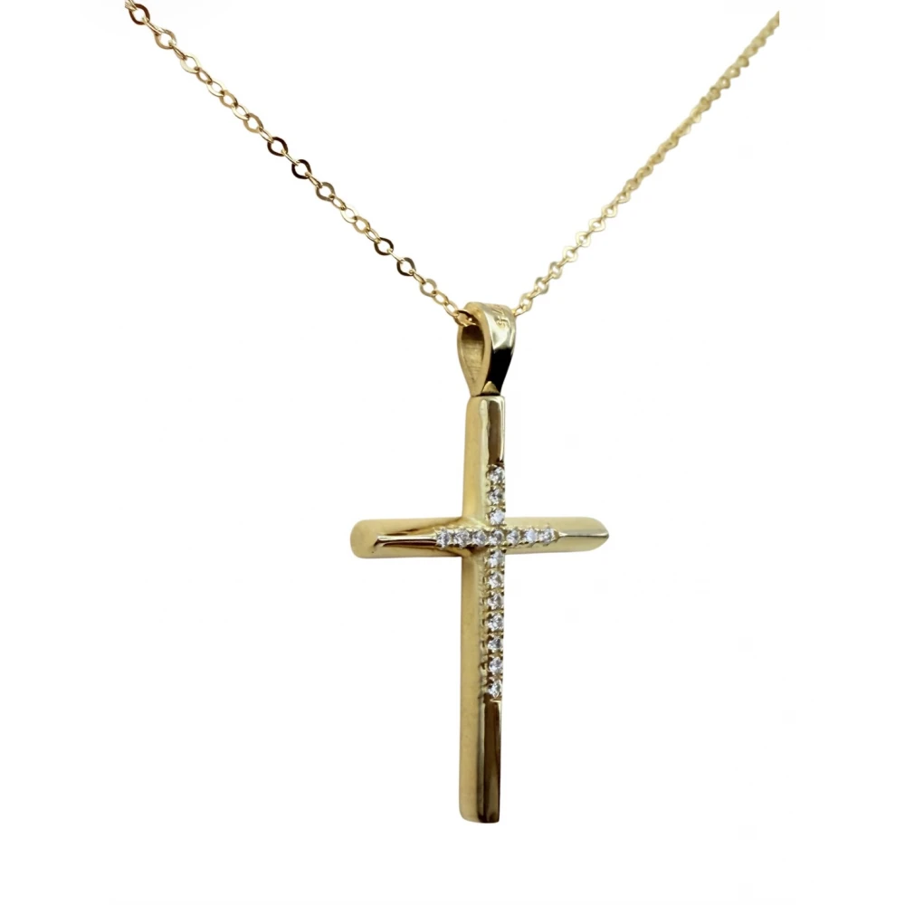 9Κ Χρυσός Σταυρός Διπλής Όψης με Ζιργκόν ST114VR