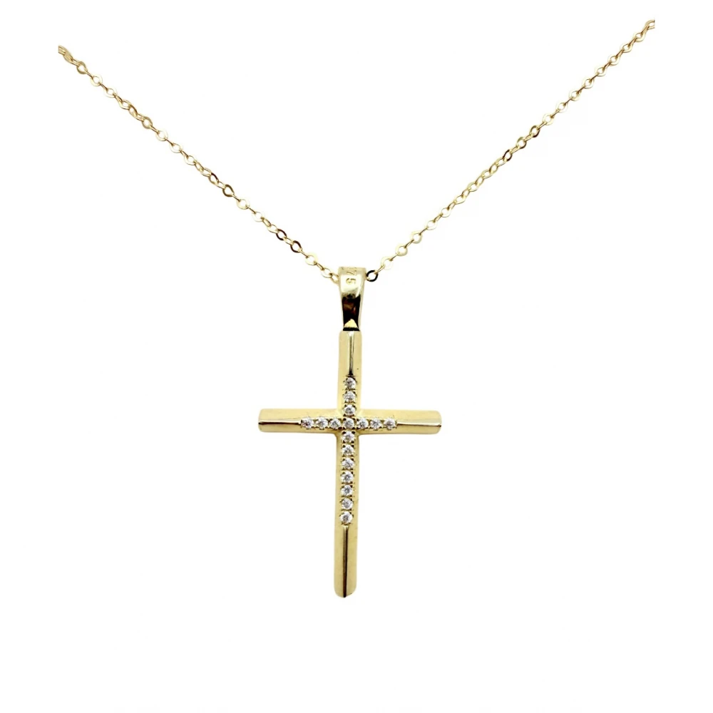 9Κ Χρυσός Σταυρός Διπλής Όψης με Ζιργκόν ST114VR
