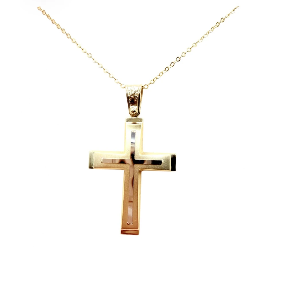 9Κ Χρυσός Σταυρός Δύο τόνων ST118AN